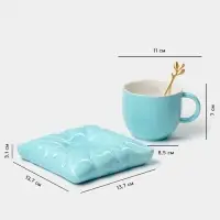 Чайная пара &laquo;Зефирка&raquo;, 3 предмета: чашка 250 мл, блюдце d=13.7 см, ложка, керамика, голубая