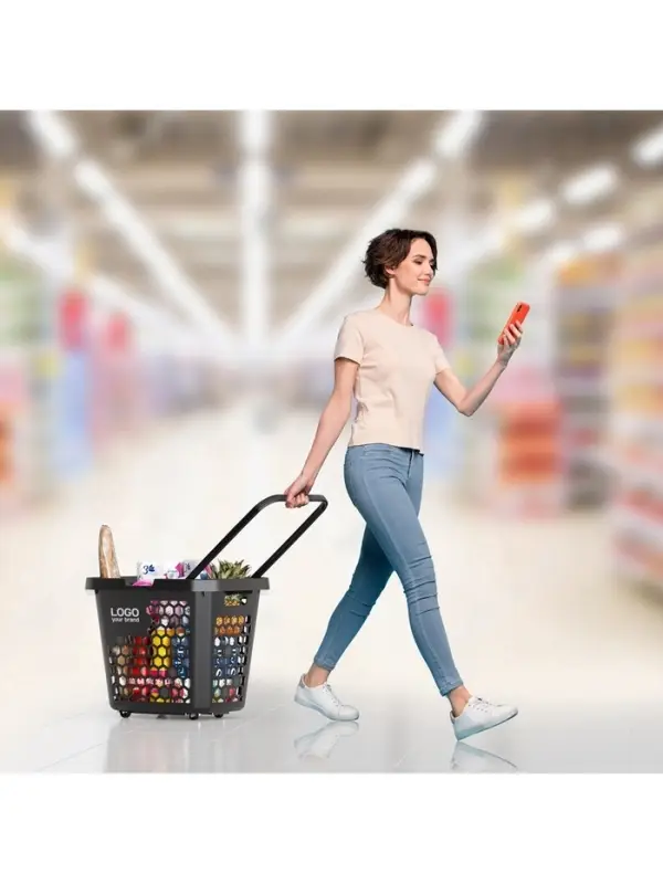 Корзина-тележка пластиковая 80 л, с 1 пластиковой ручкой, чёрная