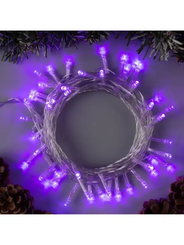 Гирлянда &laquo;Нить&raquo; 5 м, IP20, прозрачная нить, 50 LED, 8 режимов, 220 В, свечение фиолетовое