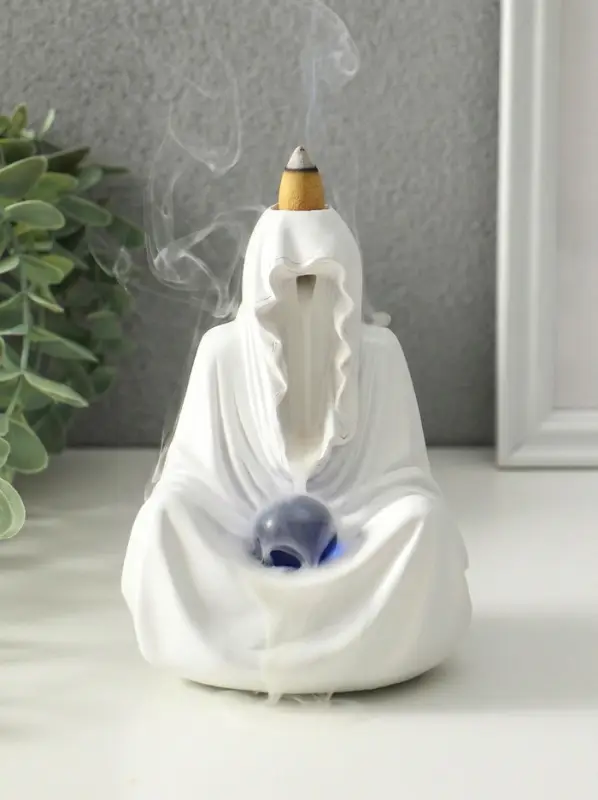 Подставка для благовоний стелющийся дым, световой "Провидец" белый, конусы 10 шт 9х9,5х14 см   10915