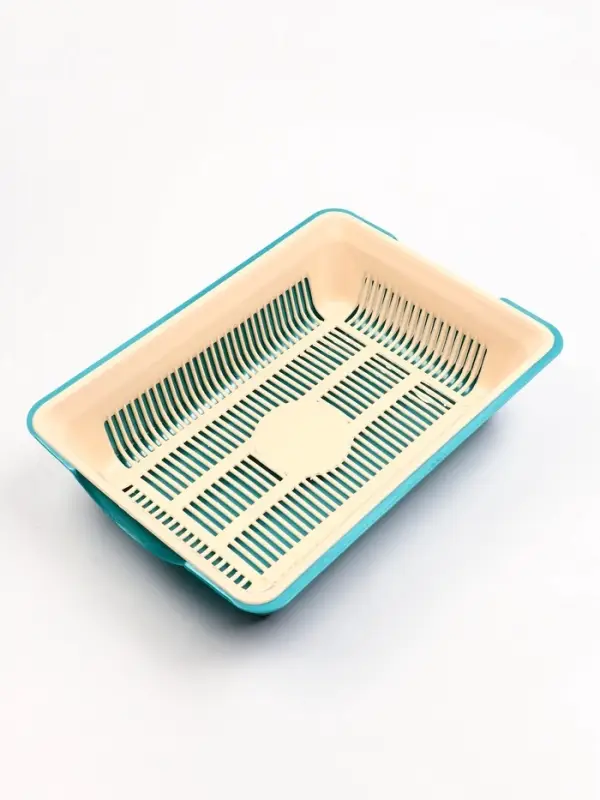 Туалет для кошек, 36&times;25&times;9 см, глубокий, с сеткой, пластик, бирюзовый, бежевый