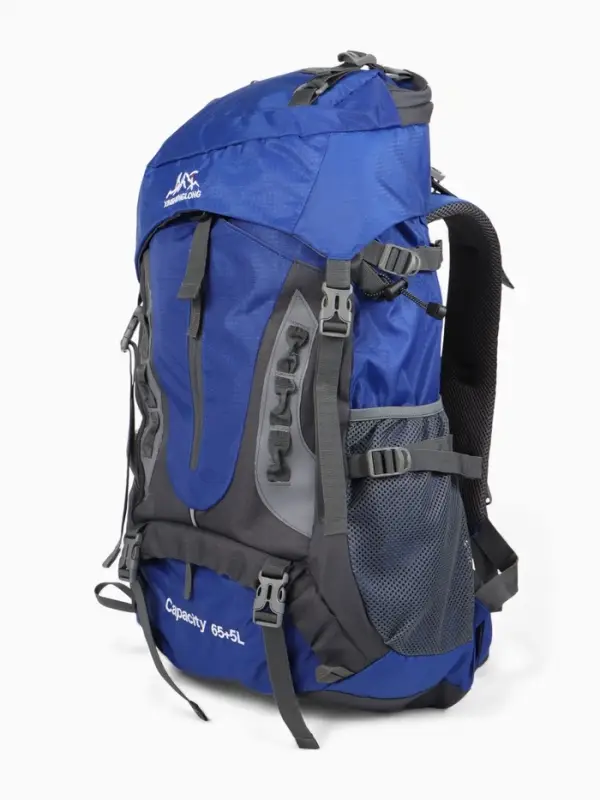 Рюкзак тур 65+5л, 30*20*53, отдел на шнурке, 5нар+2вн кармана, цвет синий