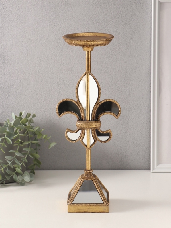 Подсвечник полистоун на 1 свечу Подсвечник полистоун на 1 свечу "Зеркальная геральдическая лилия" 14х11х38,5 см