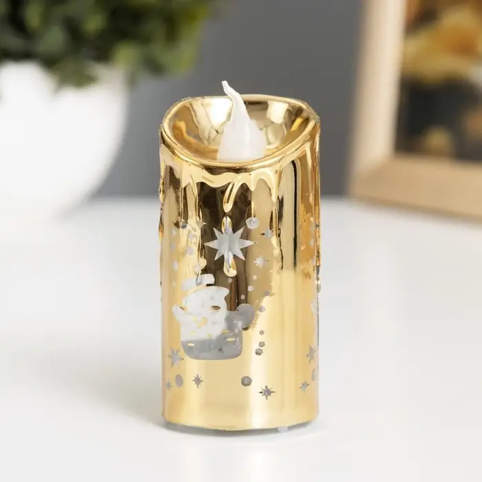 Светодиодная свеча, ночник LED RISALUX &laquo;Новый год&raquo;, от батареек, 3.8&times;3.8&times;7.5 см, МИКС