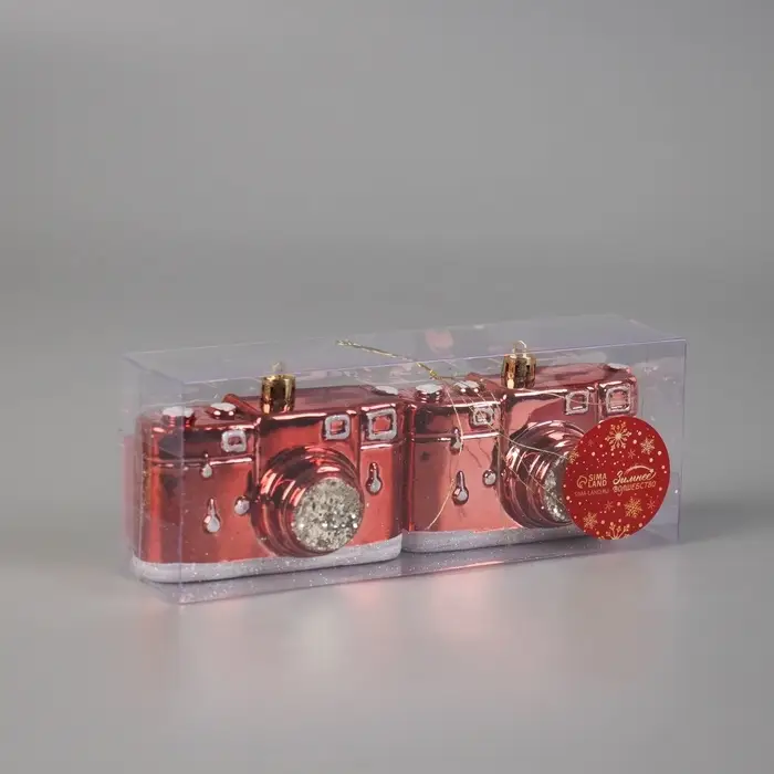 Ёлочные игрушки 2 шт. &laquo;Зимнее волшебство. Фотоаппарат&raquo; пластик, 9.5&times;4.5&times;7 см, красный