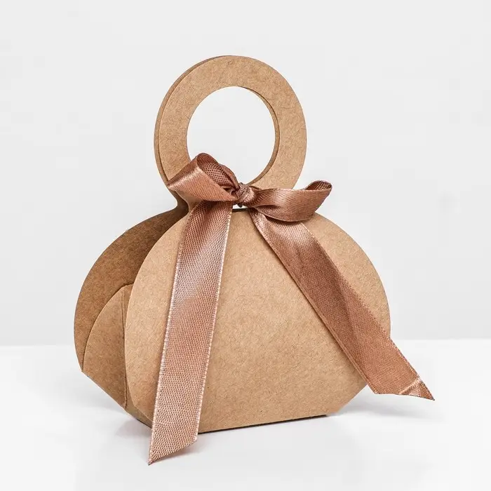 Коробка складная, с бантом и ручкой, крафт, 6×8×3 см Коробка складная, с бантом и ручкой, крафт, 6×8×3 см