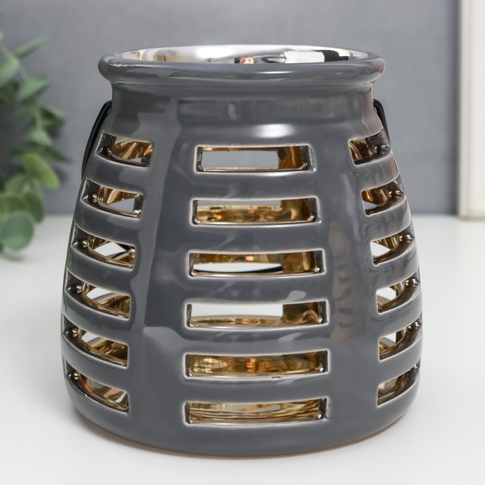 Подсвечник керамика на 1 свечу Подсвечник керамика на 1 свечу "Фонарь. Полосы" внутри золото МИКС 11,5х11,5х11 см