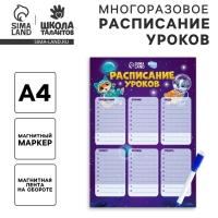 Расписание уроков «Животные в космосе» А4, многоразовое магнитное с маркером