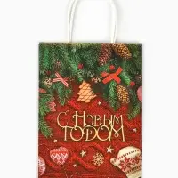 Пакет бумажный подарочный новогодний крафт &laquo;Новогодняя атмосфера&raquo; 18&times;8&times;25 см