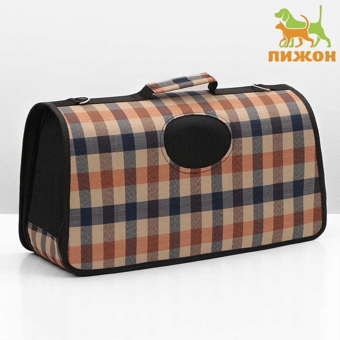 Сумка-переноска каркасная со шторкой, размер L, 53 х 22 х 29 см, клетчатая Сумка-переноска каркасная со шторкой, размер L, 53 х 22 х 29 см, клетчатая