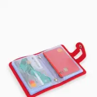 Визитница на кнопке, 24 карты, однотонная, красная