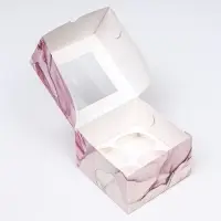 Коробка подарочная для 4 капкейков с окном, &laquo;Изящность&raquo;, 16&times;16&times;10 см