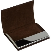 Визитница на 20 визиток металл/экокожа с шильдом д/гравировки коричн, 80106