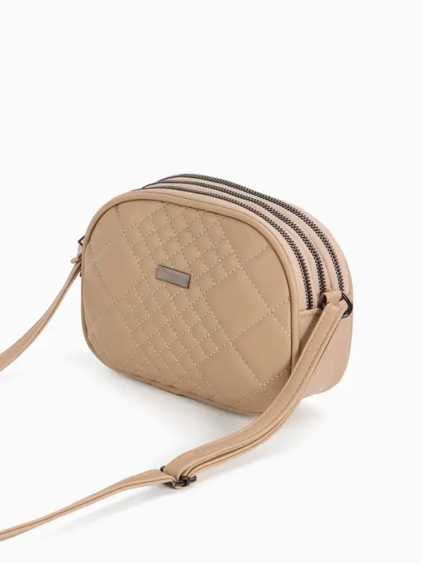 Сумка женская кросс-боди на молнии, 19&times;7&times;15 см, в клетку, бежевая