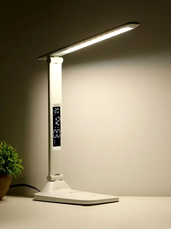 Лампа настольная светодиодная, часы, календарь, термометр, 3 режима, USB, 12&times;17&times;34 см, белая