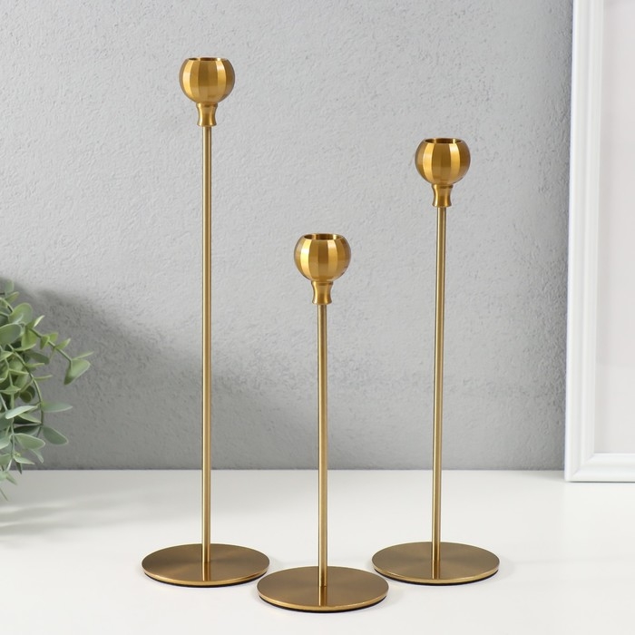 Подсвечник металл  Подсвечник металл "Шар с гранями" тёмное золото d=2 см, набор 3 шт h=32 см, 27 см, 22 см