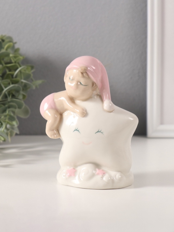 Сувенир керамика свет  Сувенир керамика свет "Малышка в розовом колпаке на звёздочке" 6х10,5х12,5 см