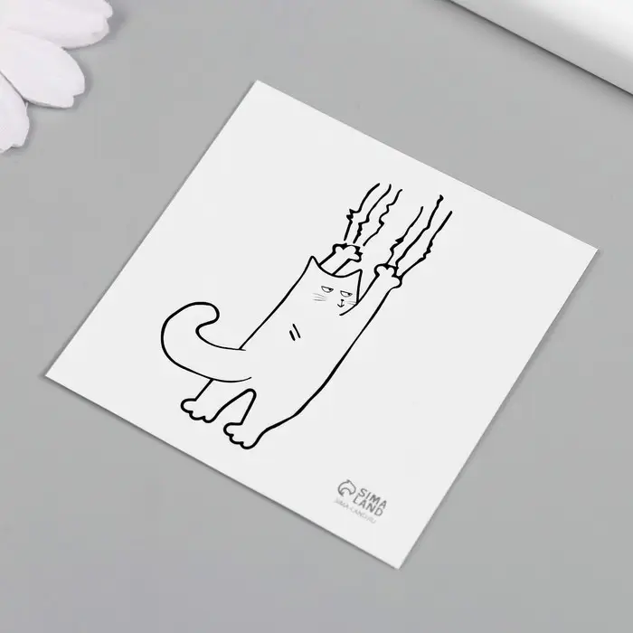 Переводная тату на тело чёрная «Кот царапун», 6×6 см