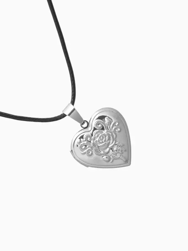 Кулон на шнурке &laquo;Для фото&raquo;, сердце с розой, цвет чернёное серебро на чёрном шнурке, 45 см