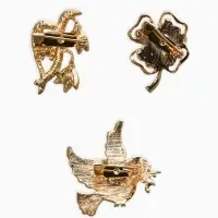 Броши "Голубь, клевер, подснежник" (набор 3шт), цветной в золоте Броши "Голубь, клевер, подснежник" (набор 3шт), цветной в золоте