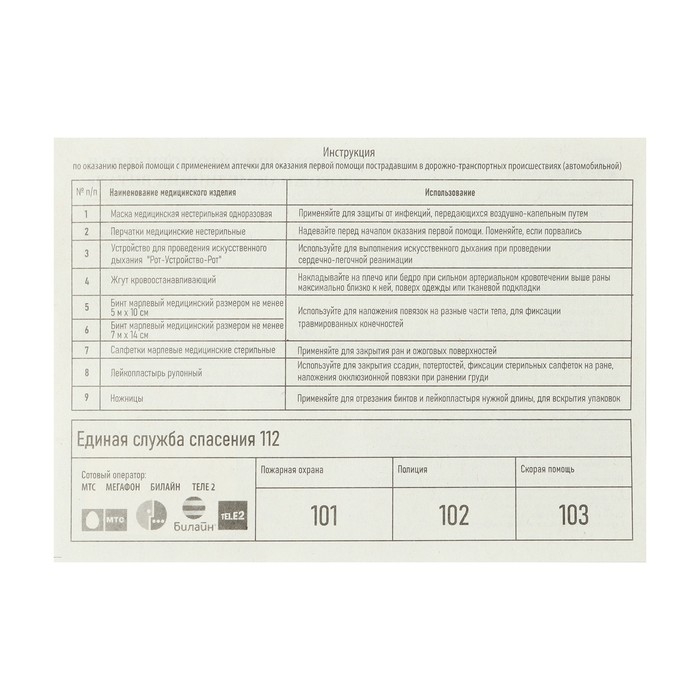 Аптечка первой помощи автомобильная ВИТАЛ, по приказу № 1080н, пластиковый футляр Аптечка первой помощи автомобильная ВИТАЛ, по приказу № 1080н, пластиковый футляр