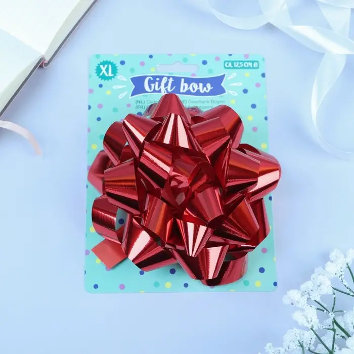 Подарочный Бант - звезда № 14, красный, металлик, для упаковки подарков