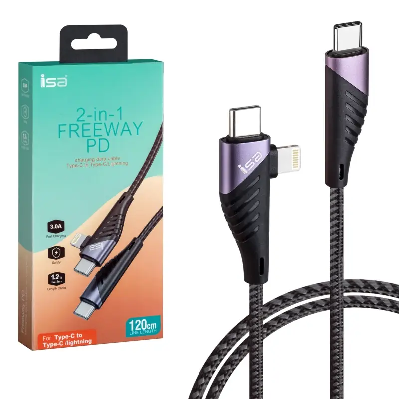 Кабель 2 в 1 TYPE-C на Type-C/Lightning 3А PD Freeway 1.2м U95 ISA