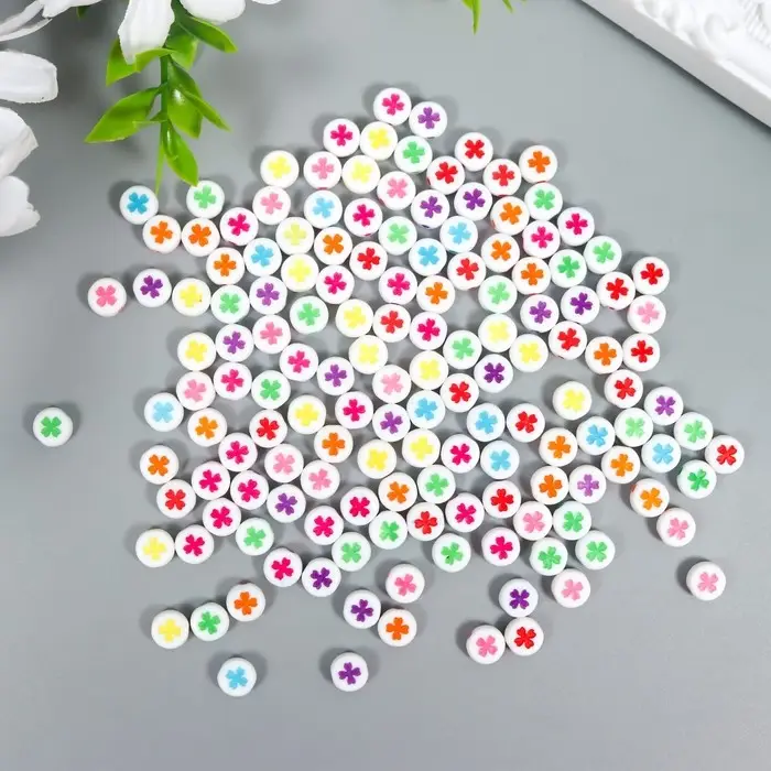 Бусины для творчества пластик  Бусины для творчества пластик "Яркий клевер на белом" набор 20 гр 0,7х0,7 см