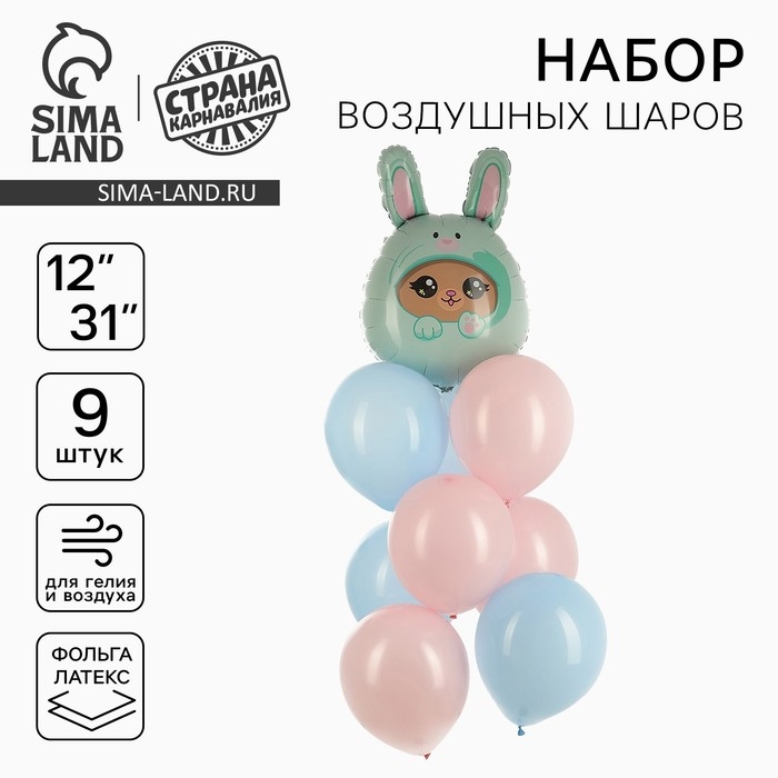 Набор воздушных шаров «Мишка в зайке», фольга, латекс, 9 шт. Набор воздушных шаров «Мишка в зайке», фольга, латекс, 9 шт.