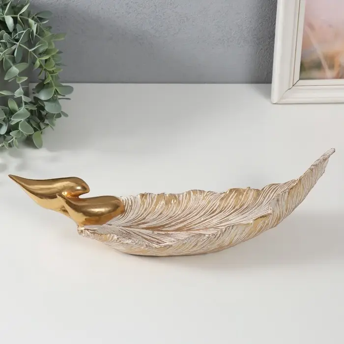 Фигурка полистоун подставка &laquo;Две птицы на листе&raquo;, золото, 36&times;11.3&times;11.7 см