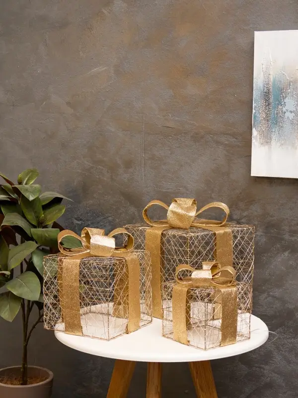 Фигура световая &laquo;Кубы золотистые&raquo;, 25&times;20&times;15 см, 90 LED, от батареек AAx8, свечение тёплое белое