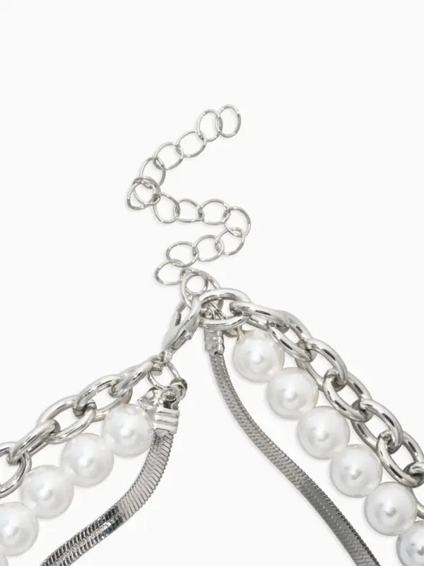 Колье медь "Жемчуг с цветами" (набор 3шт), 34/36/40см цвет белый в серебре