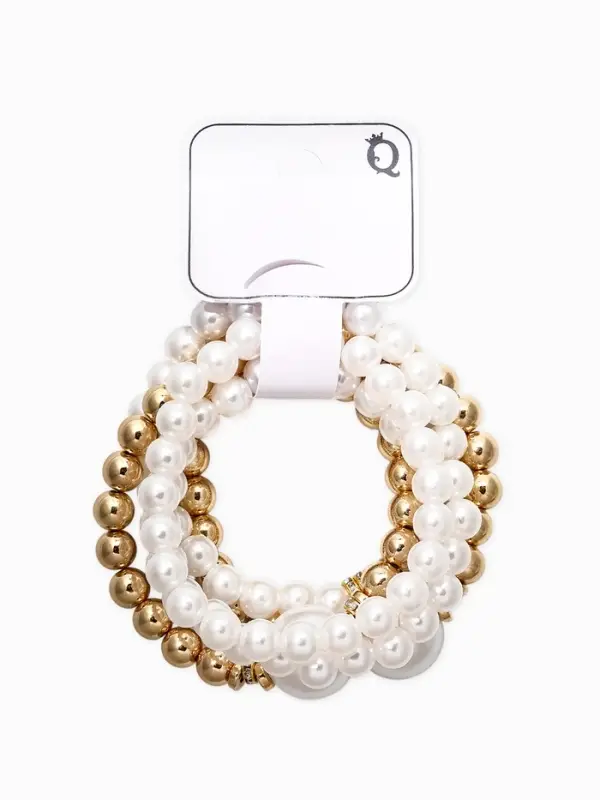 Браслет "Стильный жемчуг" (набор 5шт), №8/16, цвет белый в золоте