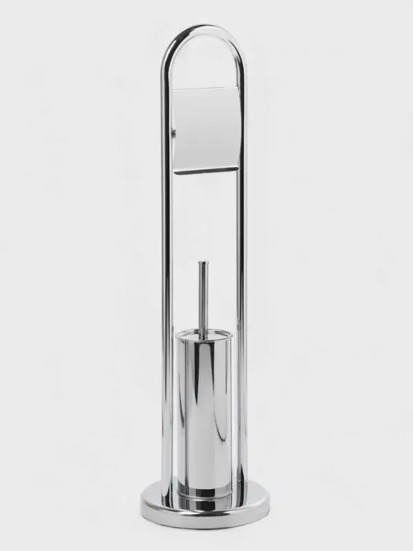 Ёршик для унитаза с подставкой напольный, 22&times;22&times;82 см, с держателем для туалетной бумаги, хром