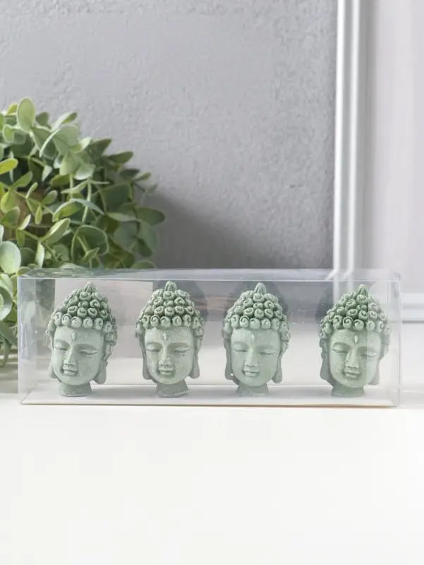 Сувенир полистоун "Голова Будды" набор 4 шт зелёный 3,3х3,7х5,5 см