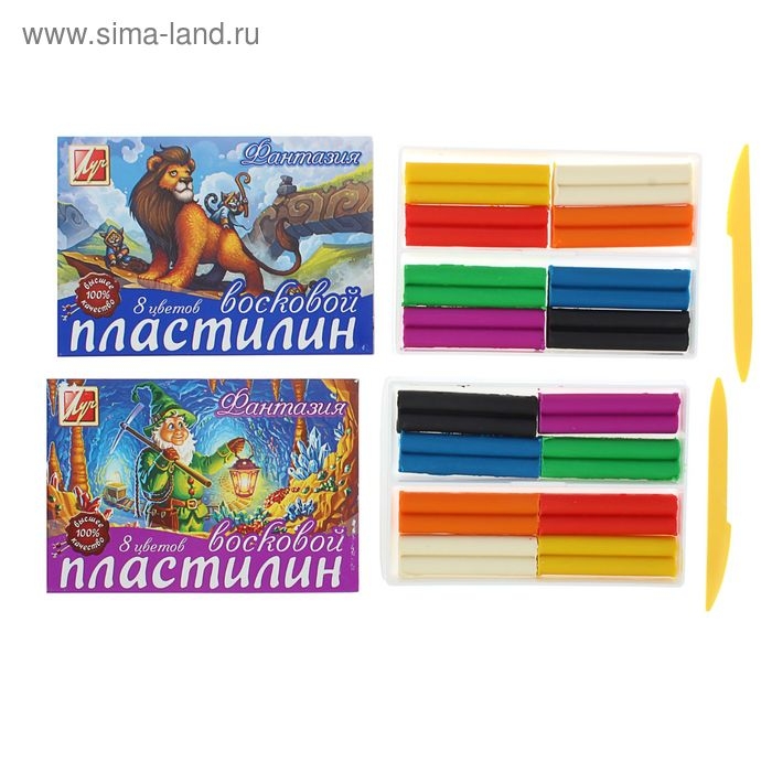 Пластилин мягкий (восковой), 8 цветов, 140 г,  Пластилин мягкий (восковой), 8 цветов, 140 г, "Фантазия", со стеком, МИКС