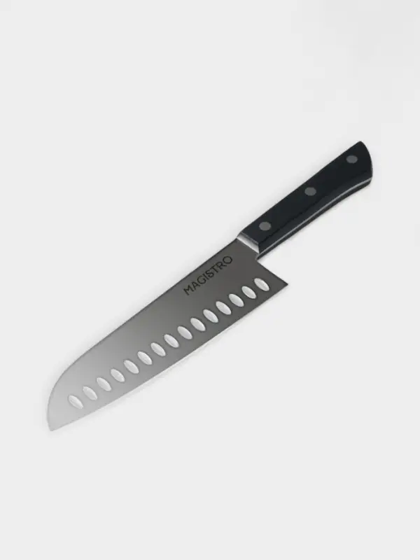 Нож кухонный сантоку Hinshitsu, нержавеющая сталь, лезвие 17.8 см, длина 29.5 см, чёрный