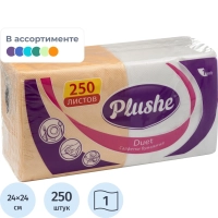 Салфетки бумажные Plushe Duet 24х24 пастель 1сл 250л/уп