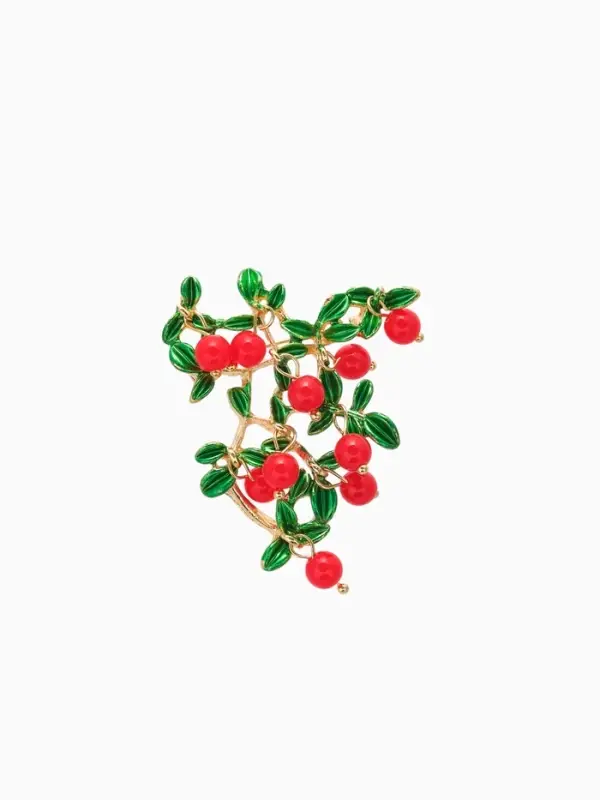 Брошь &laquo;Ветвь коралловая&raquo;, красно-зелёная в золоте