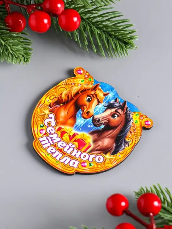 Магнит новогодний подкова "Семейного тепла" 7х7 см