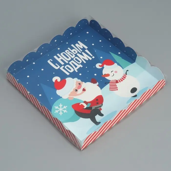 Коробка для кондитерских изделий с пластиковой крышкой «С Новым годом!», 21×21×3 см Коробка для кондитерских изделий с пластиковой крышкой «С Новым годом!», 21×21×3 см