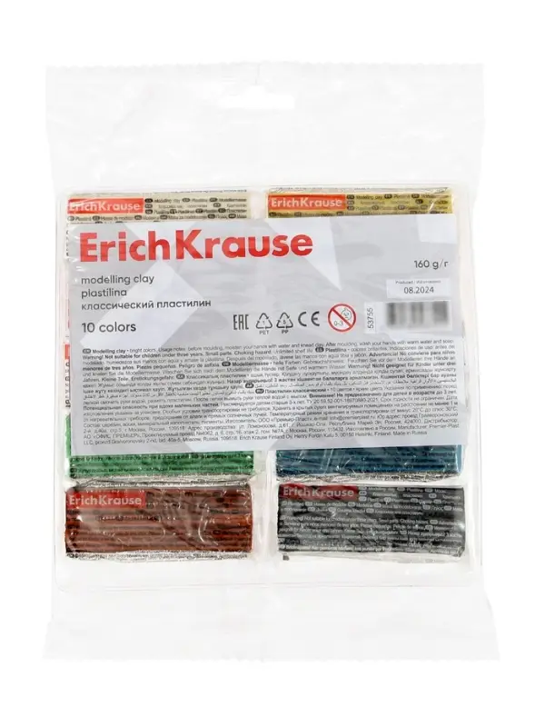 Пластилин ErichKrause Basic light pack, 10 цветов, 160 г, европодвес, в пакете