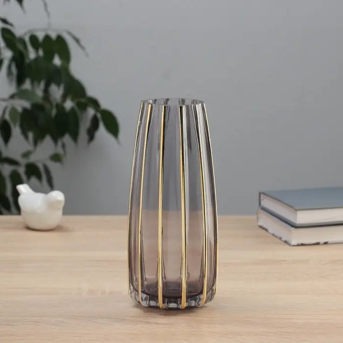 Ваза для цветов &laquo;Милагрос&raquo;, классика полосы вертикаль, d=6 см, 21&times;9 см, стекло, серая