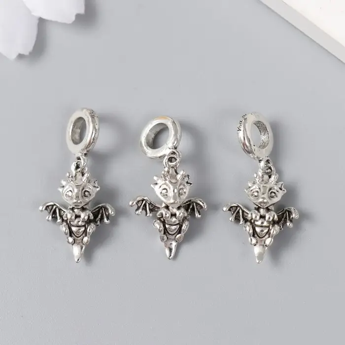 Бейл с подвеской металл для творчества "Дракончик" серебро 1х2,2 см