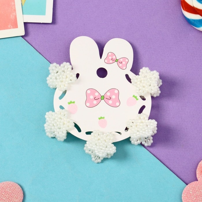 Краб для волос  Краб для волос "Беатрис зайка" (набор 5 шт) ромашки, 3 см, белый