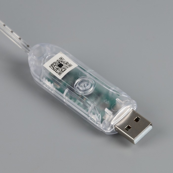 Умная гирлянда «Нить» 20 м роса, IP44, серебристая нить, 200 LED, управление с приложения, свечение RGB, USB