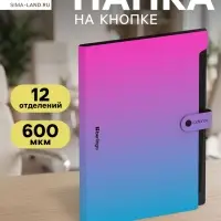Папка А4 Radiance, 12 отделений, 600 мкм, на кнопке, розовый/голубой градиент