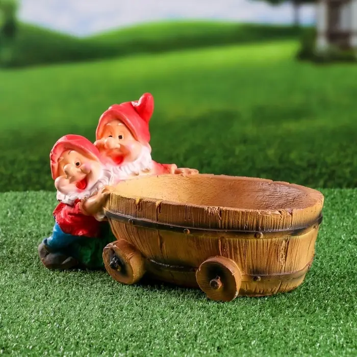Садовая фигура из гипса «Два гнома с телегой», 19.5×32×17.5 см Садовая фигура из гипса «Два гнома с телегой», 19.5×32×17.5 см