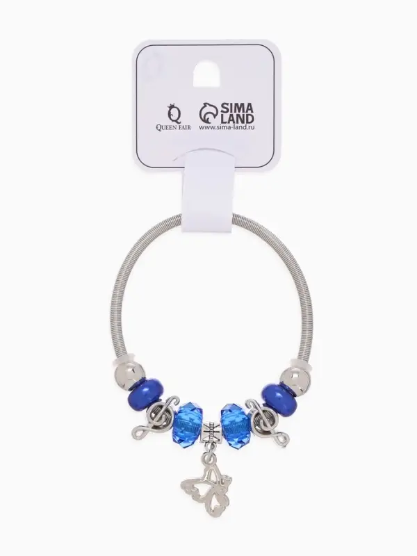 Браслет с шармами &laquo;Марджери. Бабочка&raquo;, d=6.5 см, синий в серебре