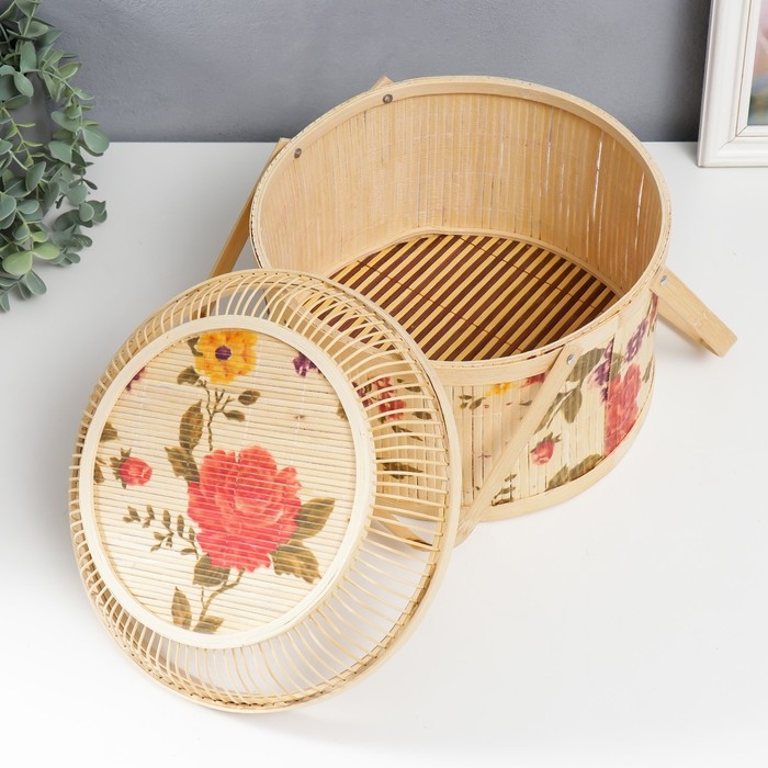 Шкатулка бамбук Шкатулка бамбук "Сад с пионами" ажур, с ручками 19х26х26 см